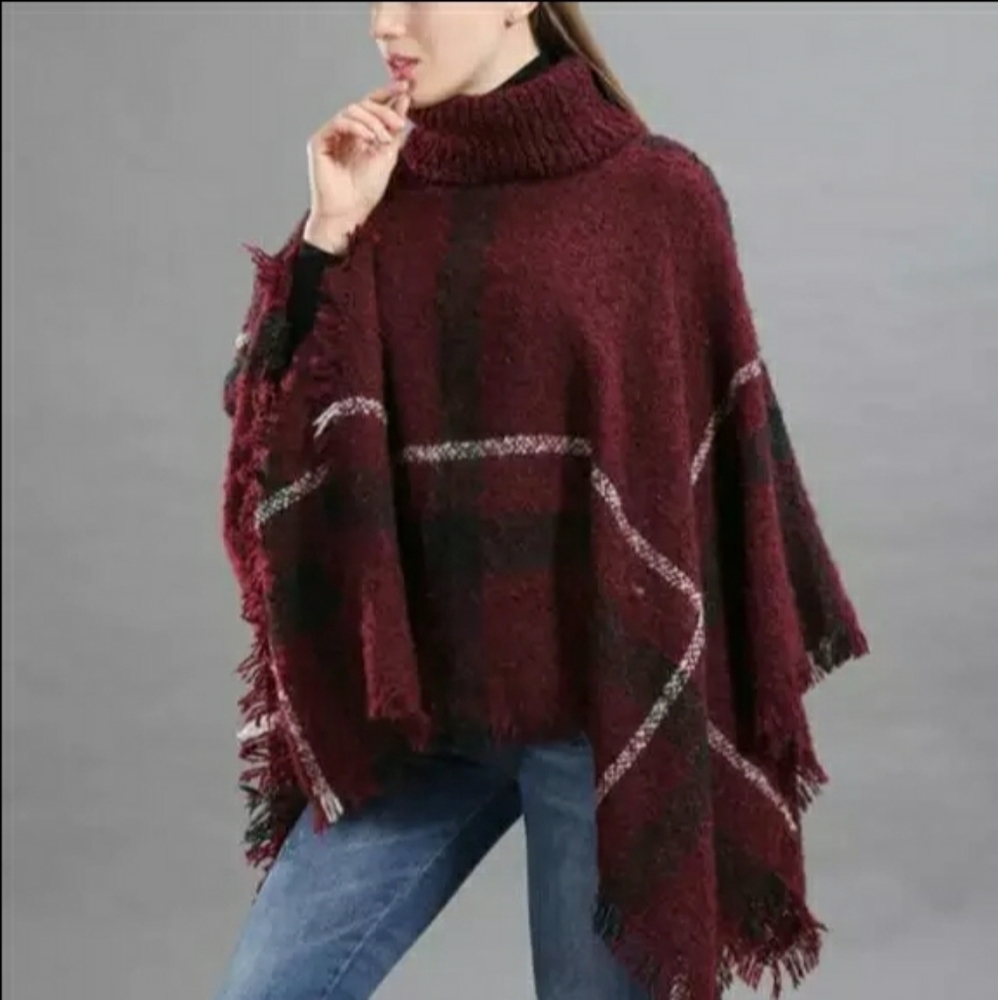 COZY PLAID PONCHO W/ TURTLENECK - Picture 10 of 16